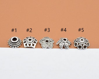 10 Sterling Silver Floral Bead Caps, 925 Silver Flower Bead Cap, Leaf Bead Cap, Daisy Bead Cap, Blossom Cap, Bead Spacer, Spacer Bead Cap