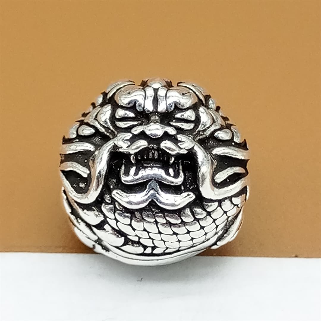 Sterling Silver Dragon Bead, 925 Silver Dragon Round Bead, Dragon Bead