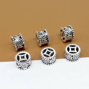6 Sterling Silver Spiral Beads, Sterling Spiral Beads, 925 Silver Spiral Beads, Sterling Spiral Tube Beads, Sterling Swirl Beads