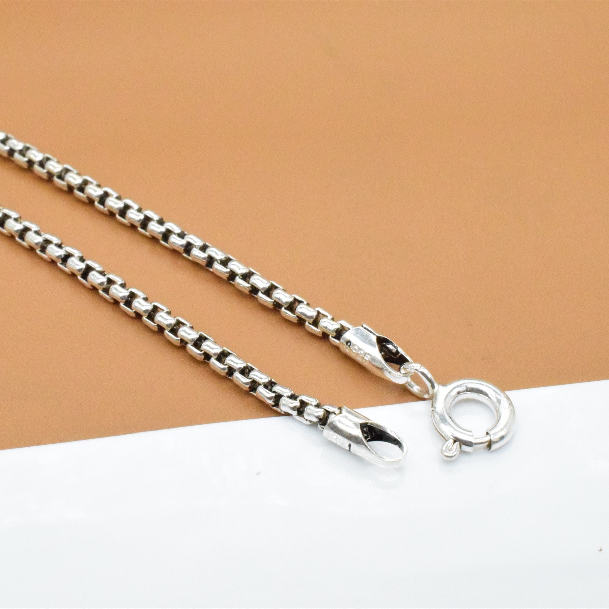 Sterling Silver Round Box Chain Necklace 925 Silver Round Box Etsy