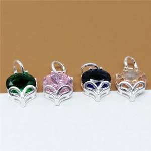 2 Sterling Silver Fox Charms with Zircon, Sterling Fox Charms, 925 Silver Fox Charms for Bracelet Necklace Earrings