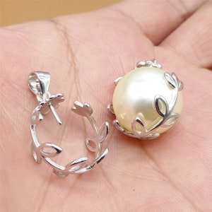 2 Sterling Silver Pinch Bails for Pendant Charm, 925 Silver Flower Pinch Bail fit for 14mm-16mm Pearl, Pendant Drop, Charm Drop