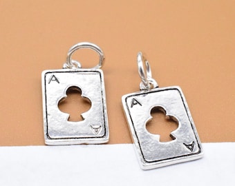 2 Sterling Silver Poker Card Charms 2-Sided, 925 Silver Playing Card Charm, Poker Game Charm, Bracelet Charm, Earring Charm, Necklace Charm