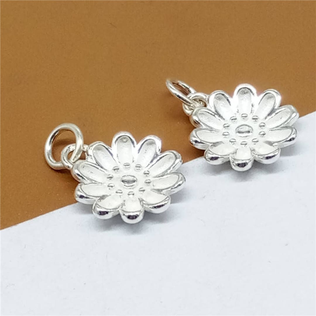 3 Sterling Silver Daisy Charm, Daisy Charm for Necklace Bracelet