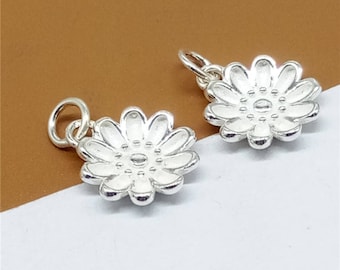 Sterling Silver Daisy Charm, Daisy Charm for Necklace Bracelet Earring, 925 Silver Daisy Charm, Flower Charm