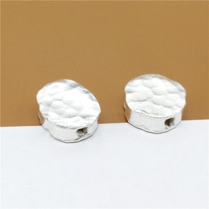 1 Karen Hill Tribe Silver Hammered Oval Beads, Round Beads, Higher Silver Content than Sterling Silver