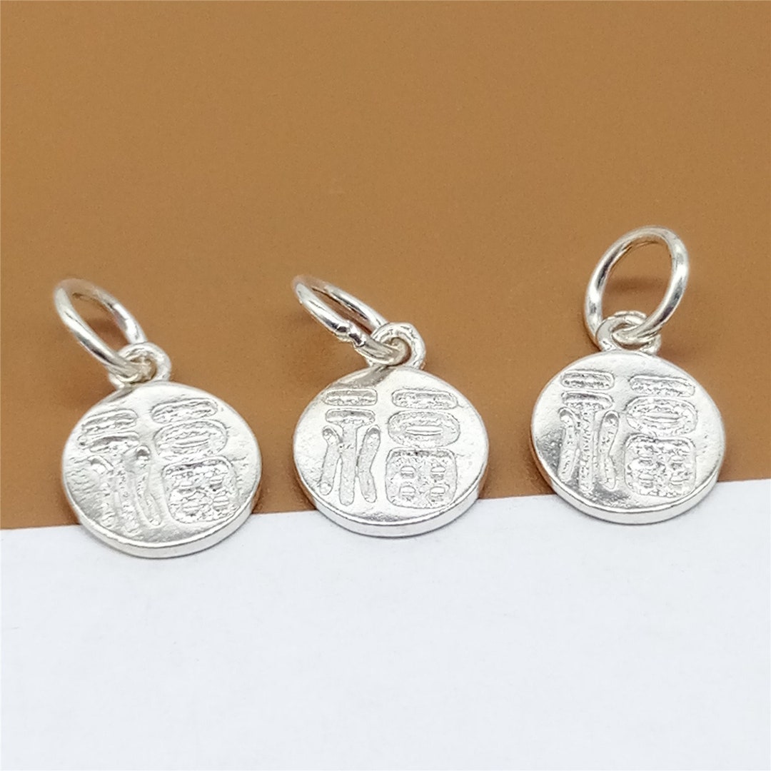 10 Sterling Silver Good Fortune Charms, Shiny Lucky Charm, 925 Silver