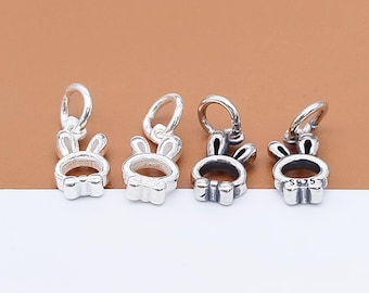 2 pequeños dijes de conejito de plata de ley, dije de conejo de plata 925, dije de conejito de Pascua, colgante de animal pequeño, dije para pulsera, dije para collar