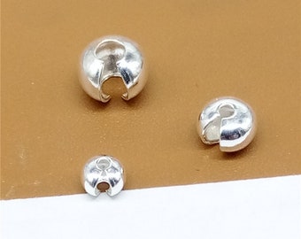 20 Perline A Crimpare In Argento 925 - Misure 2,5 / 3 / 4 / 5 / 6 Mm, Perline Copri-cavo E Terminali Per Bigiotteria Fai Da Te
