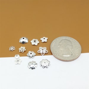 30 Sterling Silver Bead Caps, 925 Stering Silver Flower Bead Caps, Polished Sterling Silver Shiny Bead Caps, Bulk Spacer Beads Caps, image 3