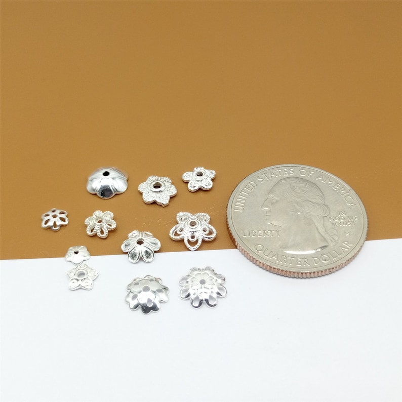 30 Sterling Silver Bead Caps, 925 Stering Silver Flower Bead Caps, Polished Sterling Silver Shiny Bead Caps, Bulk Spacer Beads Caps, image 3