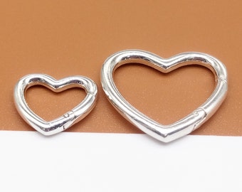 Sterling Silver Heart Push Clasps, 925 Silver Love Heart Clasp, Shiny Heart Hinged Clasp, Spring Gate Clasp, Bracelet Holder Clasp 13mm 20mm