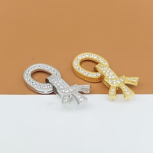 Sterling Silver 3-Strand Clasp Connector for Pearl Bracelet Necklace, Zircon Clasp, 925 Silver Pearl Clasp Rhodium Plated, Gold Plated