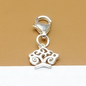 Sterling Silver Life Tree Clip On Charm, 925 Silver Tree of Life Clip On Charms, Small Life Tree Clip Charm with Clip On Lobster Clasp