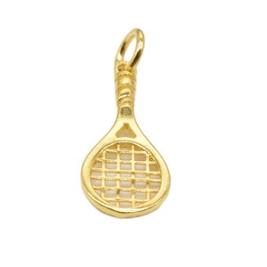 14K Gold Vermeil Style Tennis Racket Charm, 925 Sterling Silver Tennis Racket Charm w/ 14K Gold Plated, Bracelet Charm, Necklace Charm