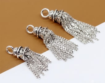 Sterling Silver Tassel Charm, 925 Silver Box Chain Tassel Charm, Tassel Pendant, Bracelet Tassel, Necklace Tassel