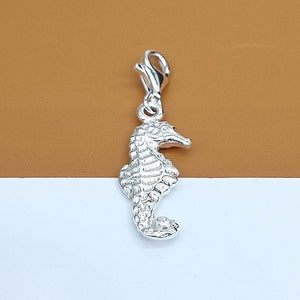 Sterling Silver  Seahorse Charm, 925 Silver Seahorse Lobster Clap Clip On Charm, Sea Horse Charm, Bracelet Charm, Necklace Charm