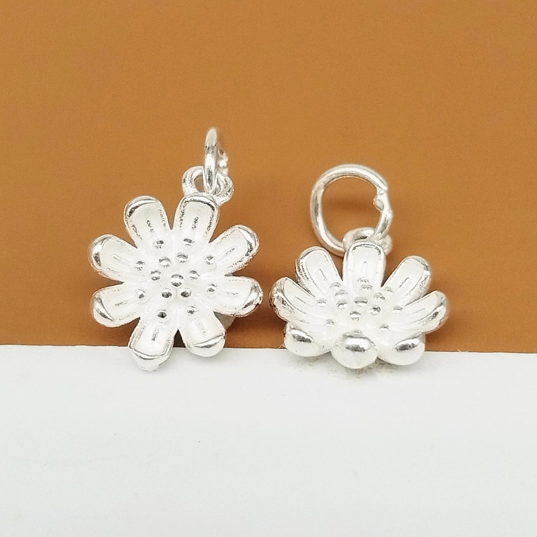 2 Sterling Silver Daisy Flower Charms, 925 Silver Small Flower Pendant ...