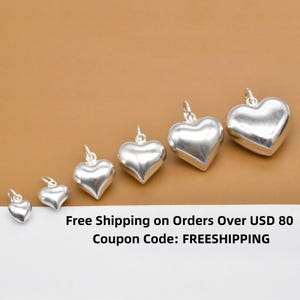 925 Sterling Silber geschwollene Herz Charme, 925 Silber Herz Charm, glänzend Liebe Herz, Herz Anhänger, Armband Charme, Halskette Charme, Liebe Schmuck