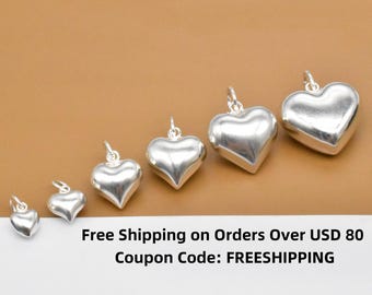 925 Sterling Silver Puffy Heart Charm, 925 Silver Heart Charm, Shiny Love Heart, Heart Pendant, Bracelet Charm, Necklace Charm, Love Jewelry