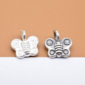 10 Sterling Silver Butterfly Flower Charms 2-Sided, 925 Silver Flower Pendant, Insect Charm, Garden Charm, Bracelet Charm, Necklace Charm