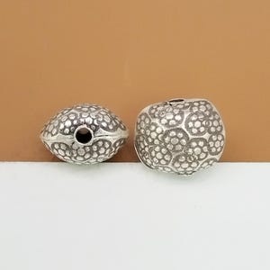 2 Karen Hill Tribe Silver Flower Imprint Beads 2-Sided, Thai Karen Tribe Silver Flower Bead, Higher Silver Content than 925 Sterling Silver