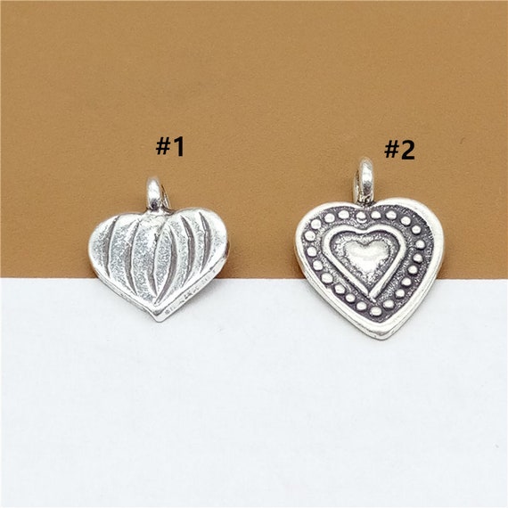 Higher Silver Content than Sterling Silver 10 Thai Karen Hill Tribe Silver Love Heart Charms Pendants