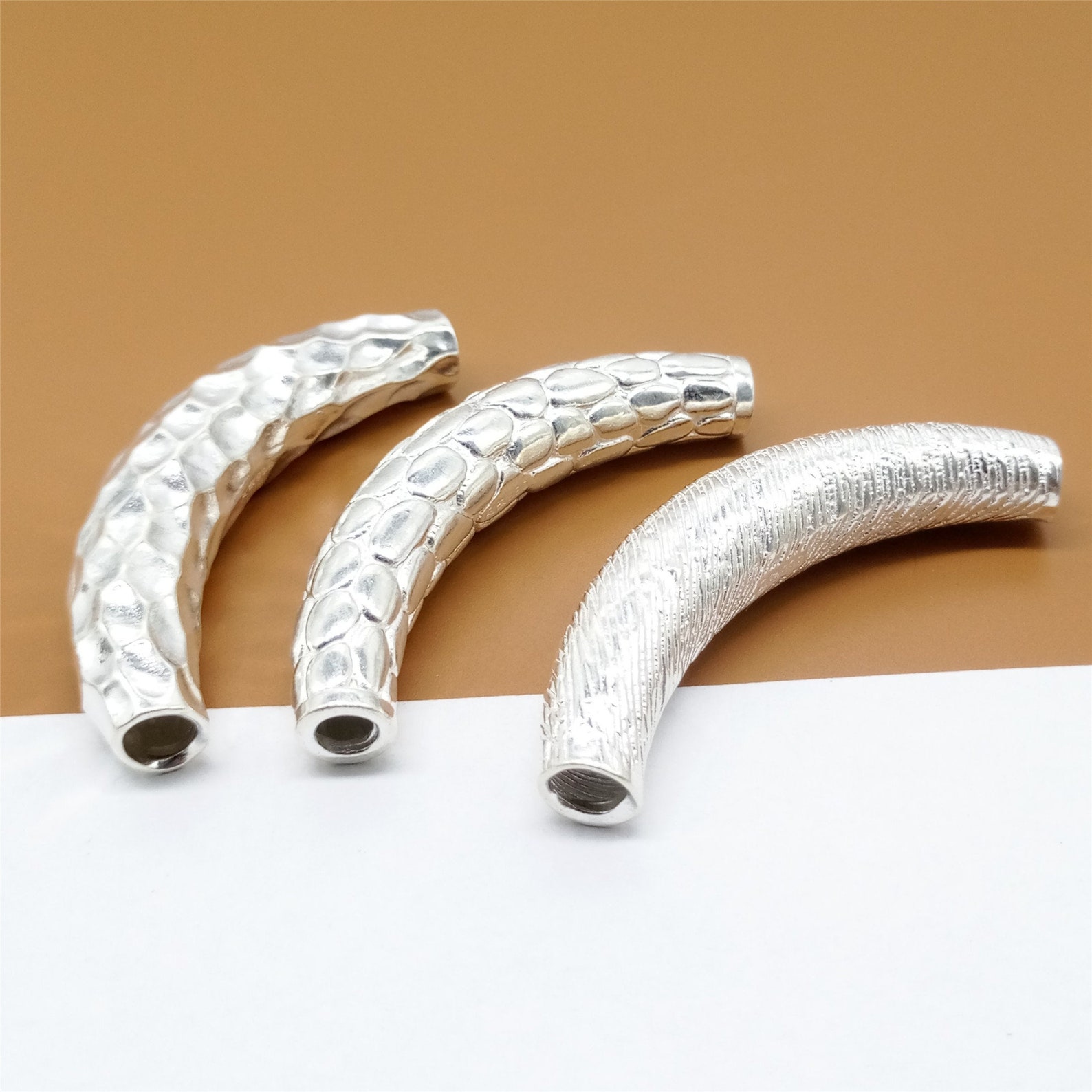 925 Sterling Silver Shiny Curve Tube Bead Bracelet Spacer Etsy