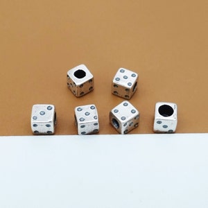 6 Sterling Silver Dice Beads, 925 Silver Gamble Cube Bead, Playing Bead, Game Bead, Craps Bead, Bracelet Bead, Necklace Bead 4mm
