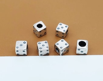 2 Sterling Silver Dice Beads, 925 Silver Gamble Cube Bead, Playing Bead, Game Bead, Craps Bead, Bracelet Bead, Necklace Bead 4mm