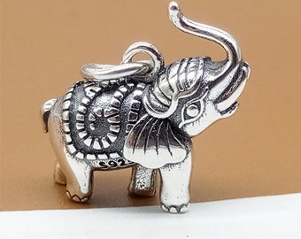 Sterling Silver Elephant Charm 3D, 925 Silver Elephant Charm for Necklace Bracelet, Oxidized Elephant Pendant