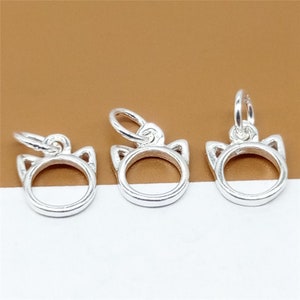 20 Sterling Silver Cat Charms, 925 Silver Cat Charms, Small Cat Head for Bracelet Necklace Earrings