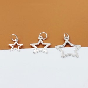 Sterling Silver Star Charms 2-Sided, 925 Silver Shiny Star Charm, Cut-Out Star Charm, Pentagram Charm, Bracelet Charm, Necklace Charm