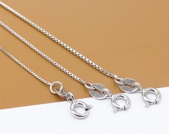 Sterling Silver Box Chain with Rhodium Plated, 925 Silver Tarnish-free Box Necklace 0.65mm 0.8mm 1.0mm 16 18 Inches