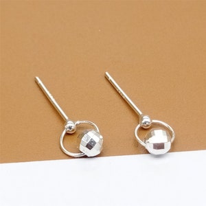 5prs Sterling Silver Earring Stud Post w/ Backs, Ball Earring Post, 925 Silver Ear Post w/ Faceted Diamond Cut Bead, Earring Jewelry Finding