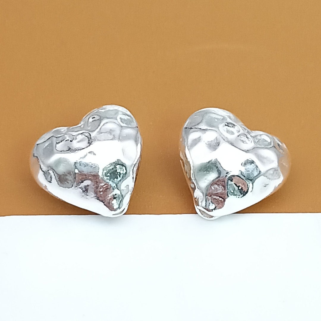 4 Sterling Silver Hammered Heart Beads, 925 Silver Love Heart Bead