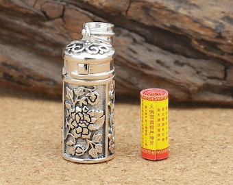Sterling Silver Cylinder Prayer Box Pendant, 925 Silver Cylinder Locket, Rose Prayer Box, Flower Prayer Box, Wish Box, Memory Box