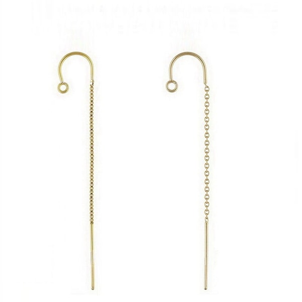 14K Gold Filled Earring Threader, Ear Threader, Gold Filled U Thread, Cable Chain, Box Chain, Gold Filled Earring Components