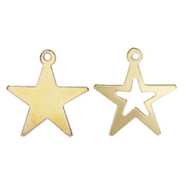 2pcs 14K Gold Filled Star Charms, Cut-out Star Charm 14mm Diameter, Gold Filled Pentagram Charm, Bracelet Charm, Necklace Charm