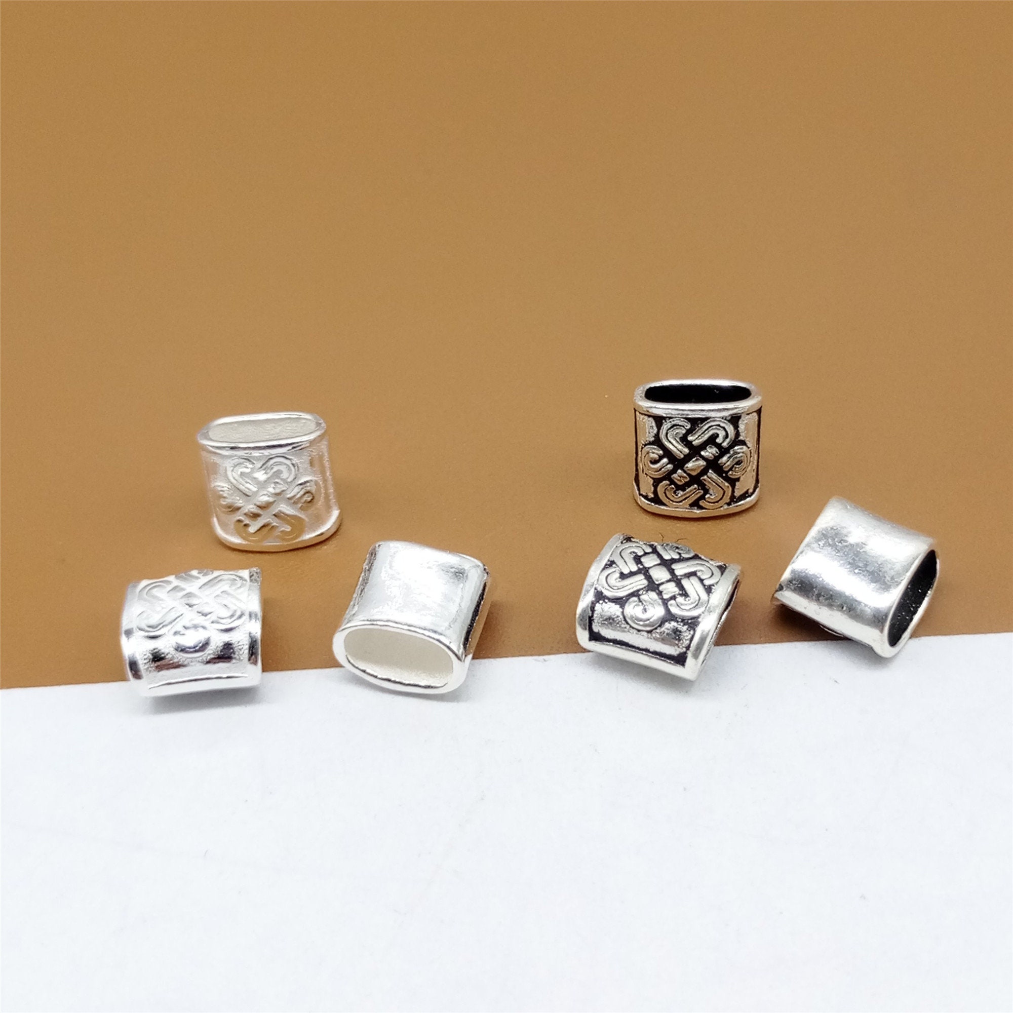 8 Sterling Silver Knot Tube Beads Flat Leather Cord Beads Etsy