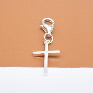 Sterling Silber Kreuz Clip auf Anhänger, 925 Silber Kreuz Clip Anhänger, Jesus Kreuz Anhänger mit Clip auf Karabinerverschluss, Armbandanhänger, Halskettenanhänger