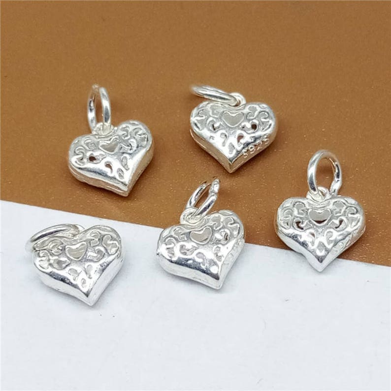 Sterling Heart Charm 925 Silver Heart Hollow Charm -JH2 Heart Charm for Necklace Bracelet Earring 5 Sterling Silver Tiny Love Heart Charm