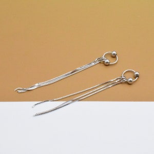 2 Pairs Sterling Silver Tassel Charm for Earrings Rhodium Plated, 925 Silver Box Chain Tassel Charm, Earring Tassel Charm Length 56mm