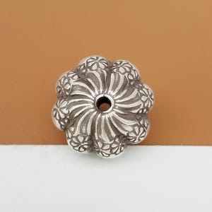 Karen Hill Tribe Silver Spiral Daisy Bead, Thai Karen Tribe Silver Flower Bead, Higher Silver Content than 925 Sterling Silver 17.5mm