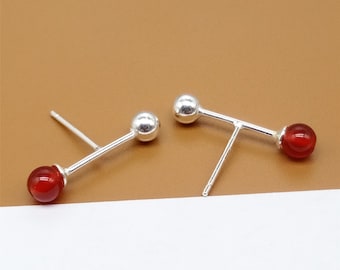 2 Pairs Sterling Silver T Earring Stud Posts w/ Cup and Peg for Pearl Half-drilled Bead, 925 Silver Bead Earring Post