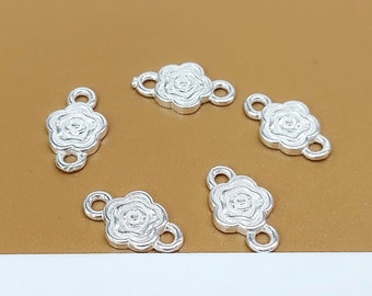 5 Sterling Silver Small Rose Flower Charms, 925 Silver Rose Charm Connector, Shiny Flower Connector, Necklace Charm, Bracelet Charm