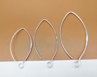 4 Pairs Sterling Silver V Shape Earring Wires w/ Open Loop, 925 Silver Shiny Earring Hook, Ear Hoop, Ear Wire Hook, Length 33mm, 41mm, 48mm