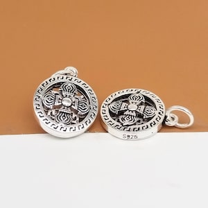 2 Sterling Silver Double Dorje Charms, 925 Silver Vajra Dorje Charm, Small Buddhism Vajra Pendant, Bracelet Charm, Necklace Charm 14mm