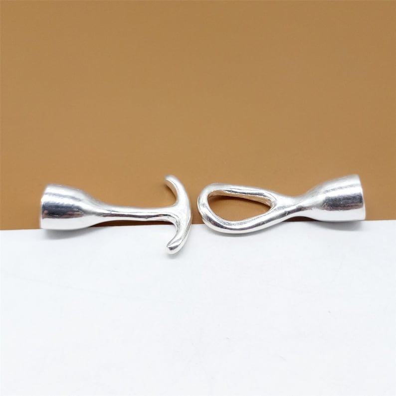 Plain Shiny Toggle Clasp for Bracelet Necklace 925 Sterling Silver Leather Cord End Caps w Toggle Clasp Design