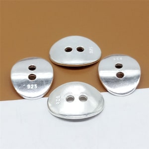 6 Sterling Silver Buttons, Oval Button Beads, Plain Buttons, 925 Silver Buttons, Bracelet Buttons, Button Spacer Beads